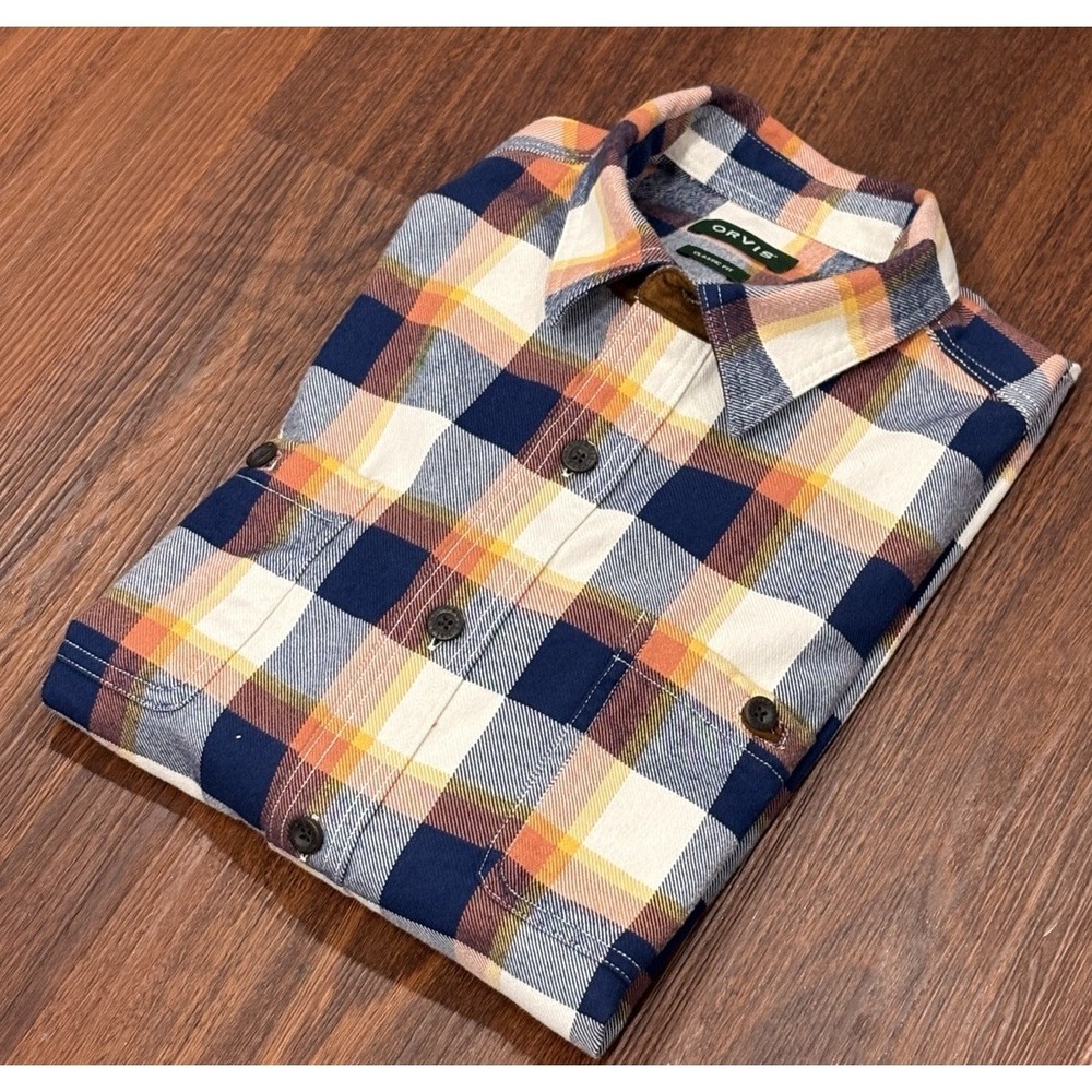 Orvis Mens XL Plaid Flannel Cotton Button-Up Shirt Long Sleeve Classic Pockets - Picture 12 of 12